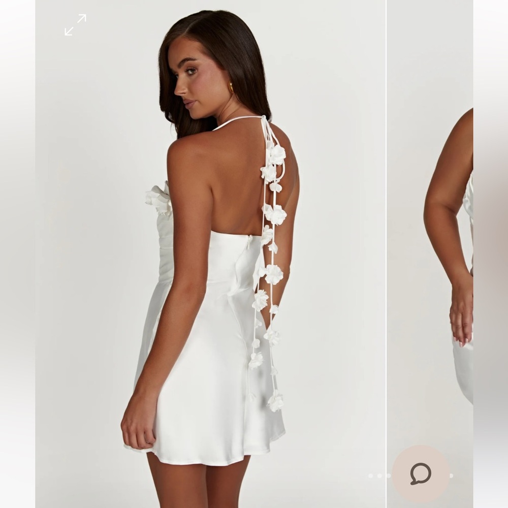 MESHKI OTILLIE Rose Halter Mini Dress - White - Size Small